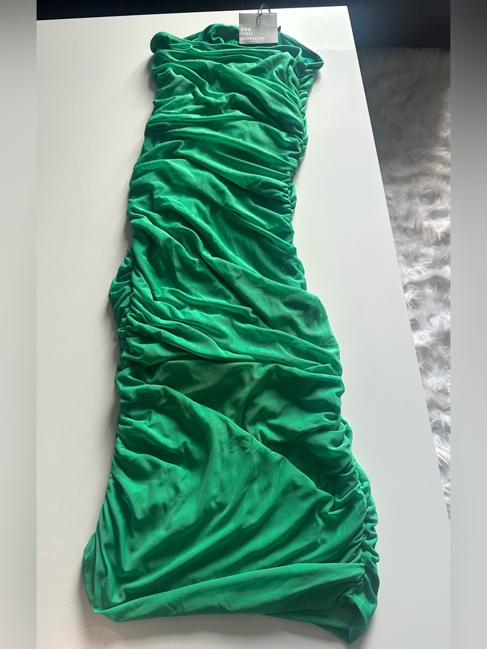 See You Monday Emerald Green Ruched Maxi Skirt